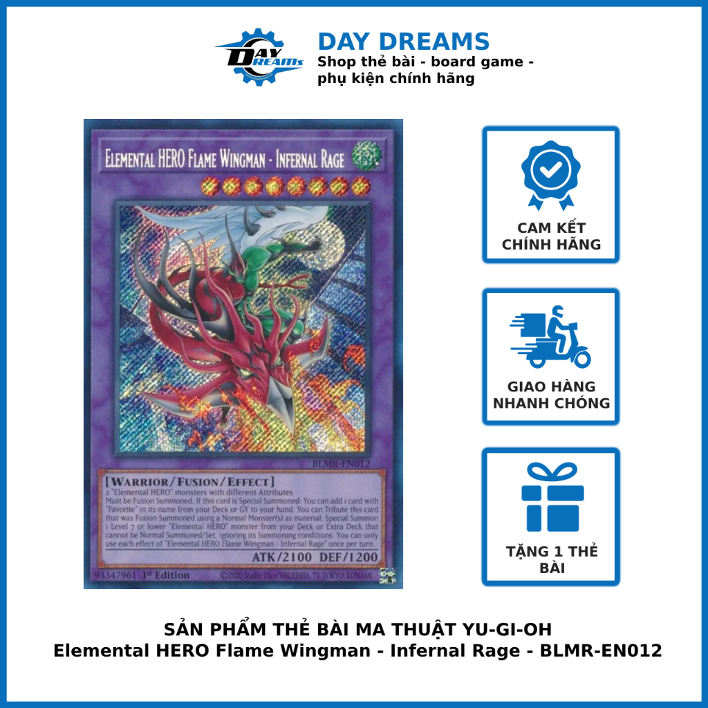Thẻ bài Yugioh! Elemental HERO Flame Wingman - Infernal Rage - BLMR-EN012 - Secret Rare 1st Edition