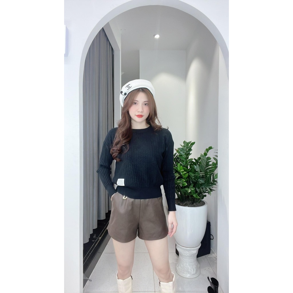Áo len nữ Logo cổ tròn cao cấp Evafashion