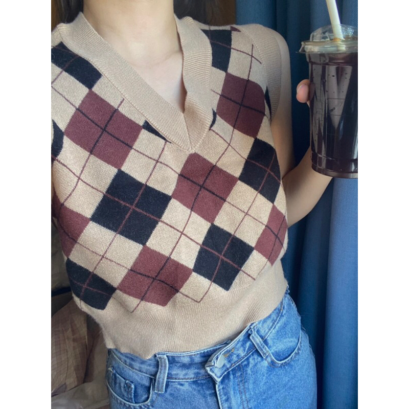 Plainwash.co - Áo Gile Len Miley V-neck Knit Top