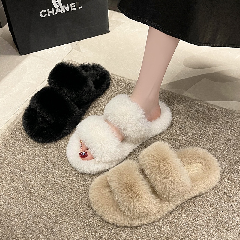 Dép lông quai ngang nữ đế cao su, dép bông lê thời trang mềm êm đi trong nhà - SAGI ĐẶNG