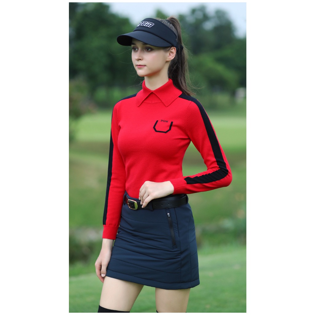Áo len dài tay golf nữ thu đông, chống nắng, cổ bẻ PGM-YF424