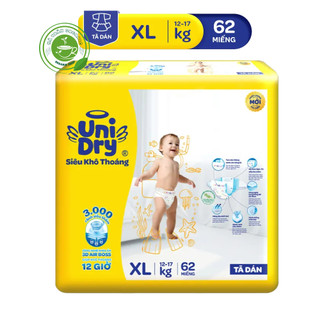 Tã dán unidry siêu khô thoáng 62 miếng dành cho bé từ 12 – 17kg hà trân organic
