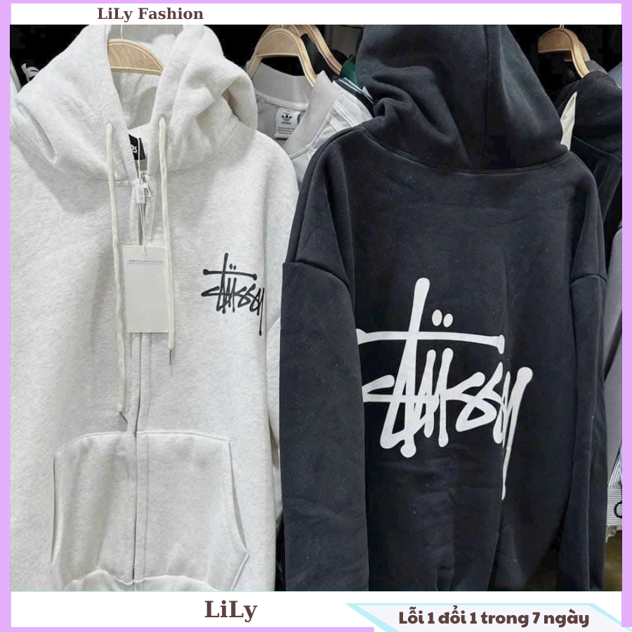 Áo khoác nỉ họa tiết chữ trước sau basic, áo hoodie zip có khóa kéo kèm dây rút mũ form rộng Unisex thời trang tuổi teen