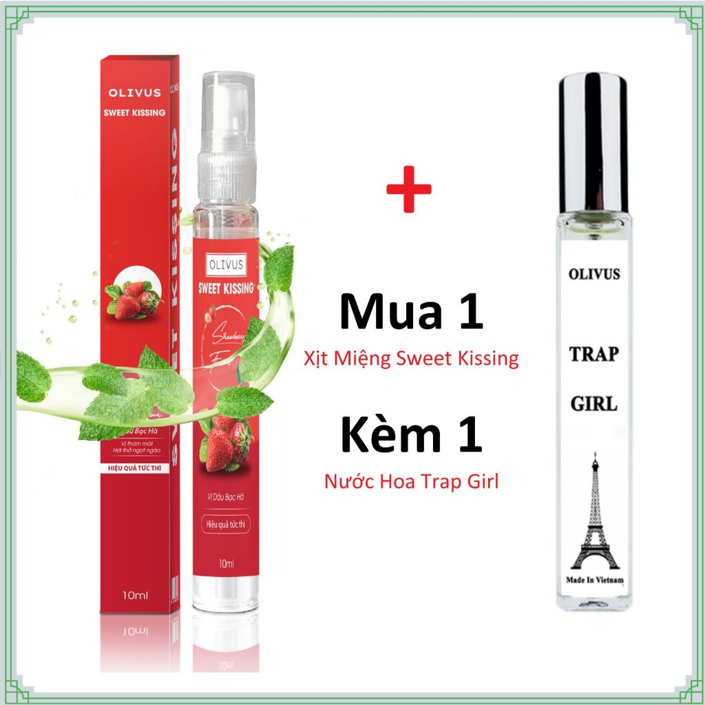Xịt thơm miệng xịt hôn giúp hơi thở thơm mát  2 vị Dâu Và Đào Bạc Hà + Kèm nước hoa Trap Girl cá tính năng động 10ML