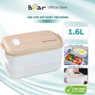 Hộp cơm giữ nhiệt 2 tầng ruột INOX woodern style, Hộp cơm văn phòng nhỏ gọn, tiện dụng