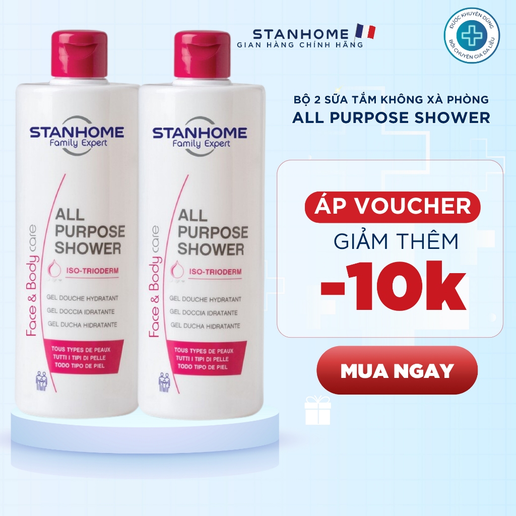 Combo 2 sữa tắm không xà phòng cho da hỗn hợp, nhạy cảm Stanhome Family Expert All Purpose Shower 400ml/chai