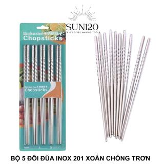 Bộ 5 đôi đũa inox 201 xoắn chống trơn trượt