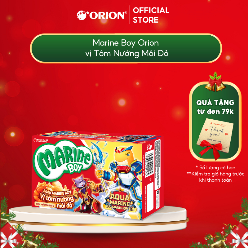 Bánh Cá Marine Boy Orion vị Tôm Nướng Môi Đỏ 35g/hộp