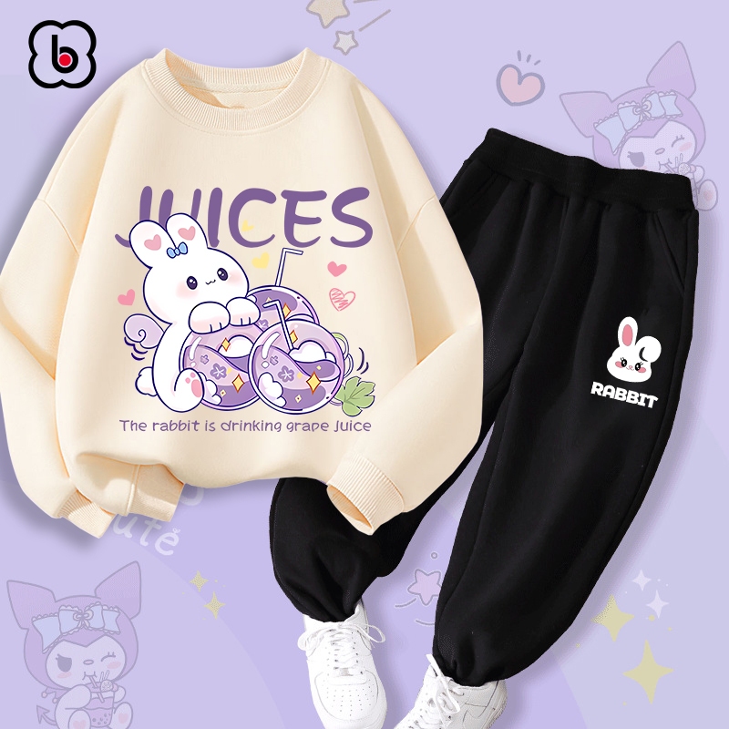 Bộ nỉ cho bé gái BabyloveGO mẫu mới 2024 đồ bộ thu đông dài tay in hình độc đáo BN-RB60-45