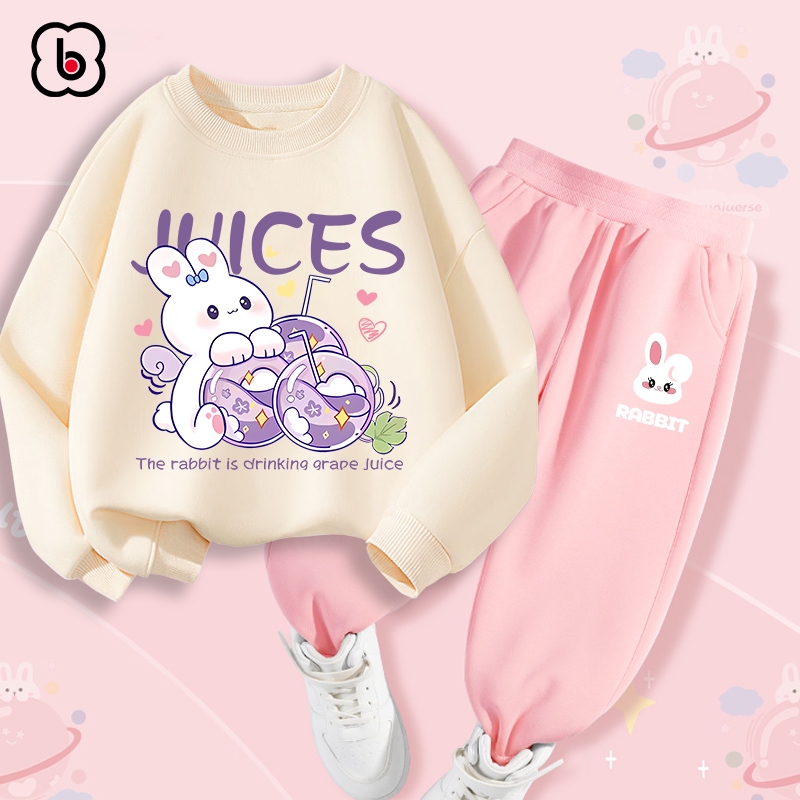 Bộ nỉ cho bé gái BabyloveGO mẫu mới 2024 đồ bộ thu đông dài tay in hình độc đáo BN-RB60-45