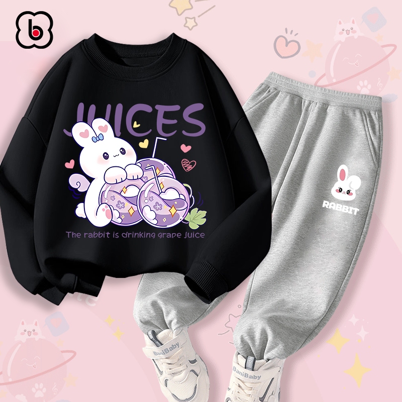 Bộ nỉ cho bé gái BabyloveGO mẫu mới 2024 đồ bộ thu đông dài tay in hình độc đáo BN-RB60-45