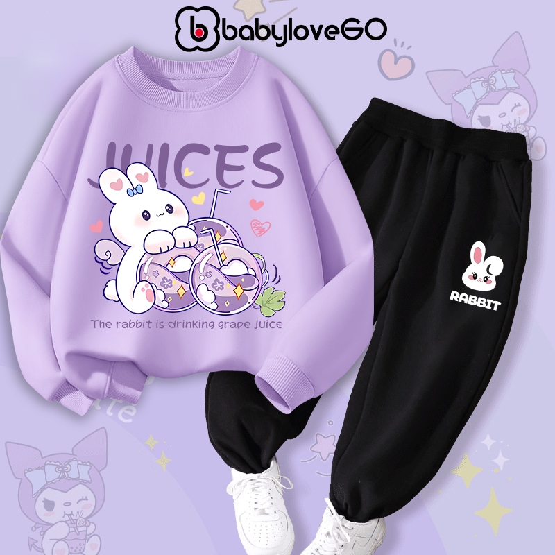 Bộ nỉ cho bé gái BabyloveGO mẫu mới 2024 đồ bộ thu đông dài tay in hình độc đáo BN-RB60-45