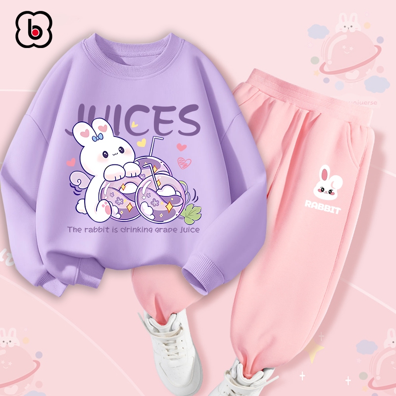 Bộ nỉ cho bé gái BabyloveGO mẫu mới 2024 đồ bộ thu đông dài tay in hình độc đáo BN-RB60-45