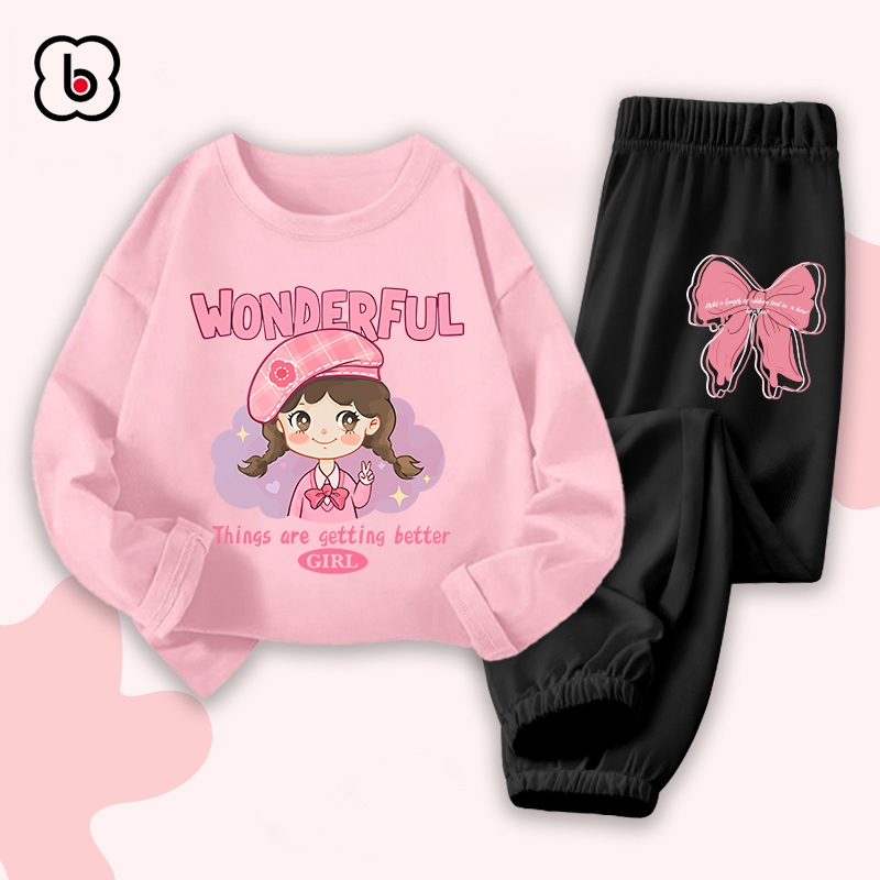 Bộ thu đông bé gái BabyloveGO 2024 đồ bộ cho bé chất thun cotton mềm mịn in hình dê thương BDBG10