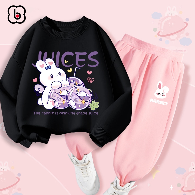 Bộ nỉ cho bé gái BabyloveGO mẫu mới 2024 đồ bộ thu đông dài tay in hình độc đáo BN-RB60-45