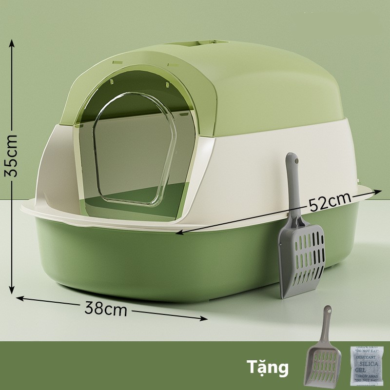 Nhà vệ sinh cho mèo NatSu Pet có nắp đậy chống văng cát tặng xẻng và túi khử khuẩn