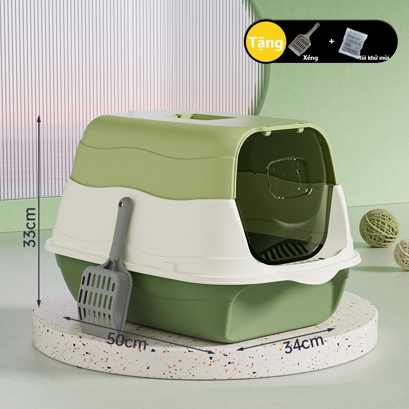 Nhà vệ sinh cho mèo NatSu Pet có nắp đậy chống văng cát tặng xẻng và túi khử khuẩn