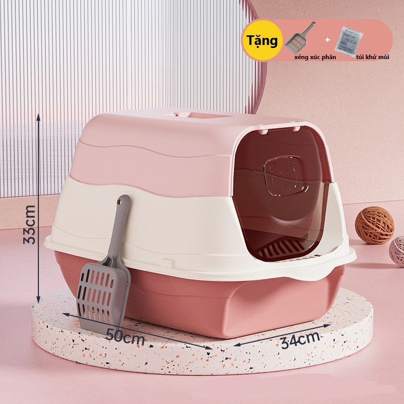 Nhà vệ sinh cho mèo NatSu Pet có nắp đậy chống văng cát tặng xẻng và túi khử khuẩn