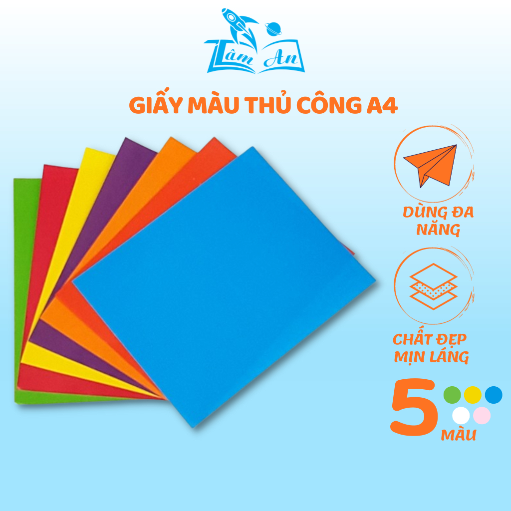 Giấy màu thủ công a4 bìa cứng nhiều màu dùng đóng bìa hồ sơ, tài liệu, thiệp handmade Nhà Sách Tâm An