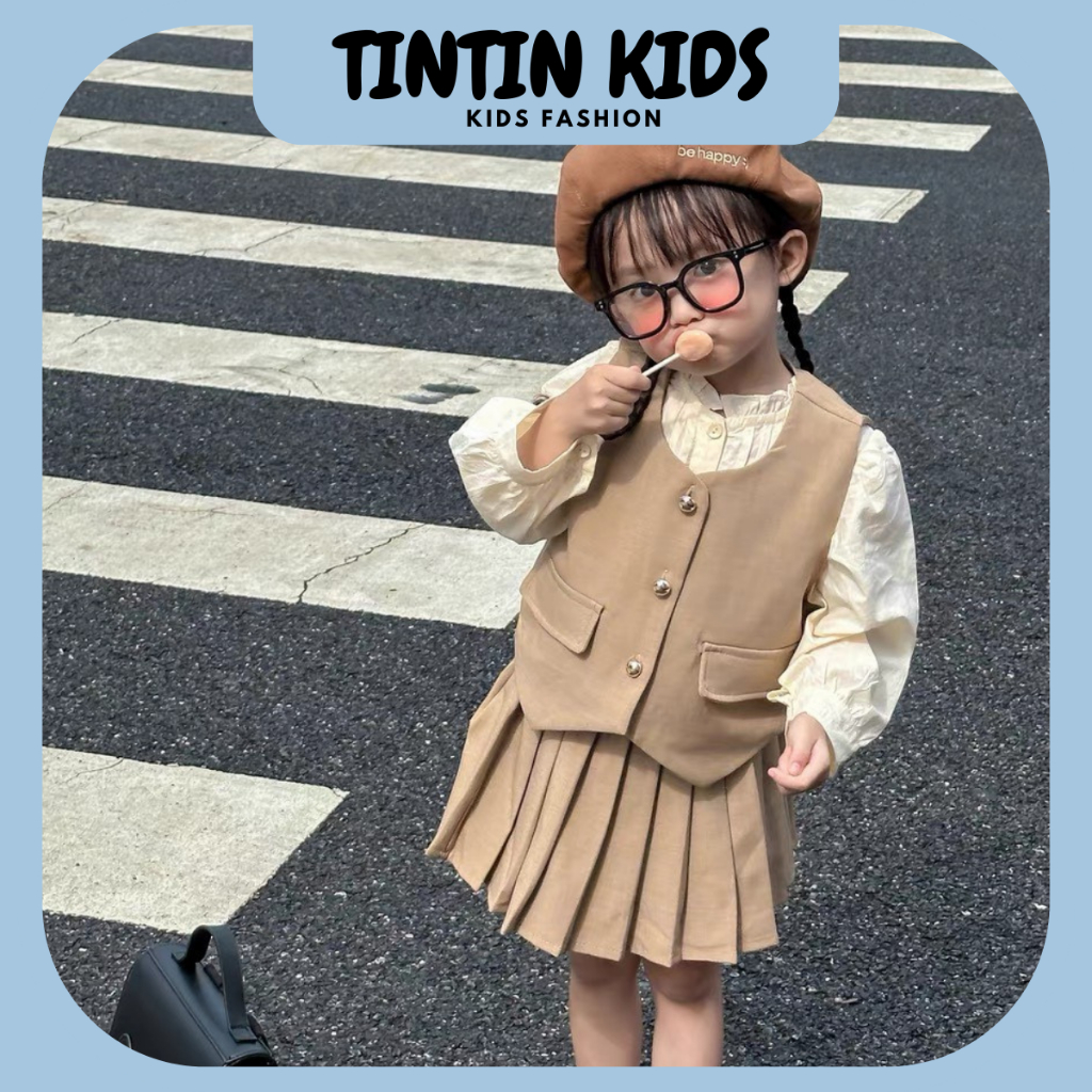 Set gile 3 chi tiết dạ nhung màu be dành cho bé gái từ 8-20kg dưới 4 tuổi