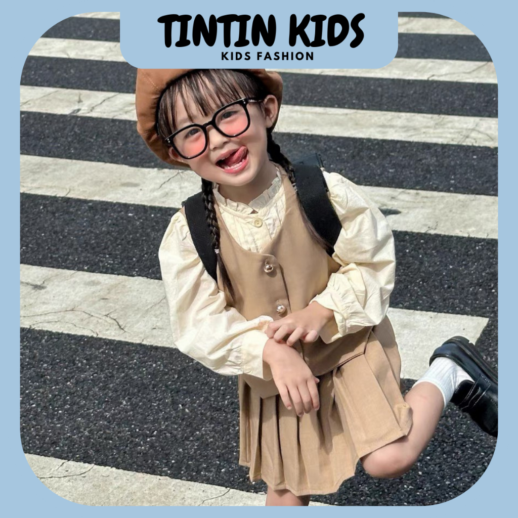 Set gile 3 chi tiết dạ nhung màu be dành cho bé gái từ 8-20kg dưới 4 tuổi