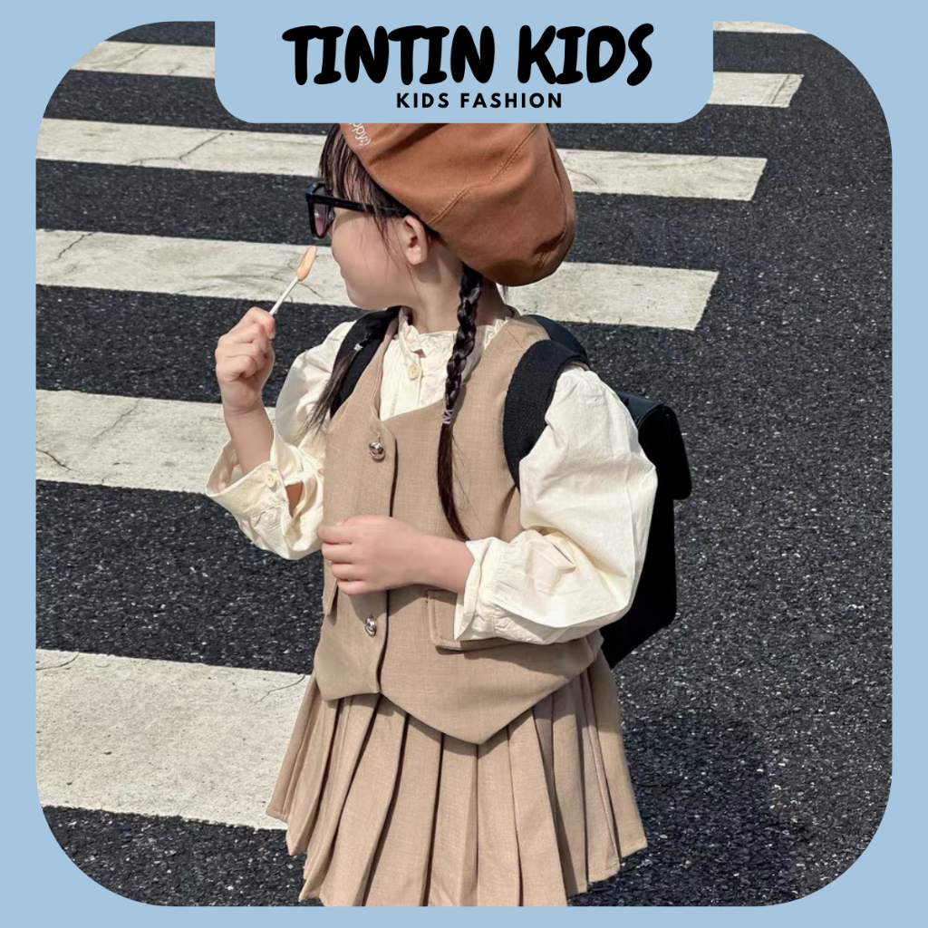 Set gile 3 chi tiết dạ nhung màu be dành cho bé gái từ 8-20kg dưới 4 tuổi