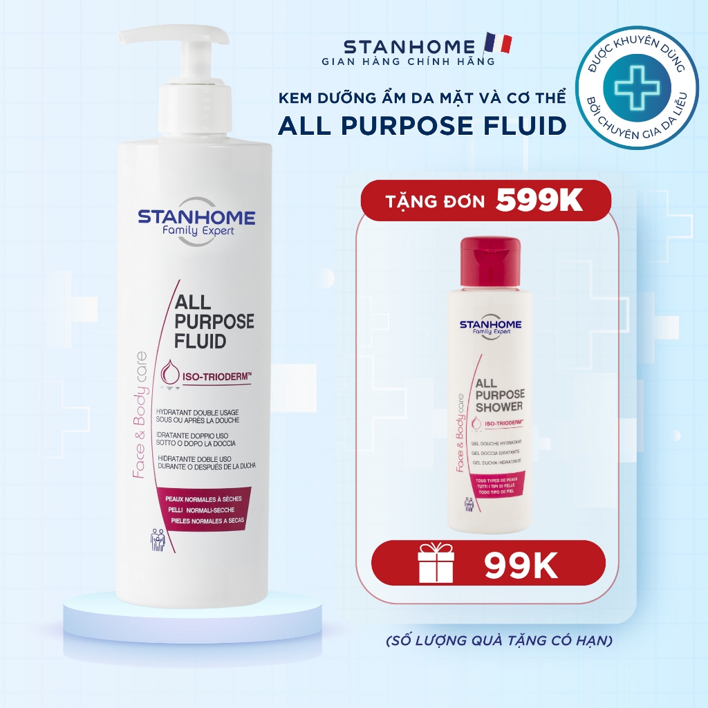 Kem dưỡng da cho da thường, da khô và nhạy cảm Stanhome Family Expert all purpose fluid 390ml- hạn 09/2024