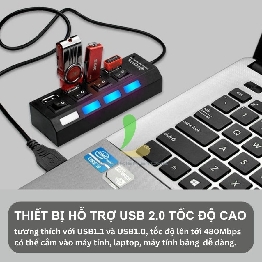 Bộ chia USB HOSAN 4 cổng USB 2.0 có công tắc thiết kế nhỏ gọn tốc độ cao có đèn led hỗ trợ máy tính, PC