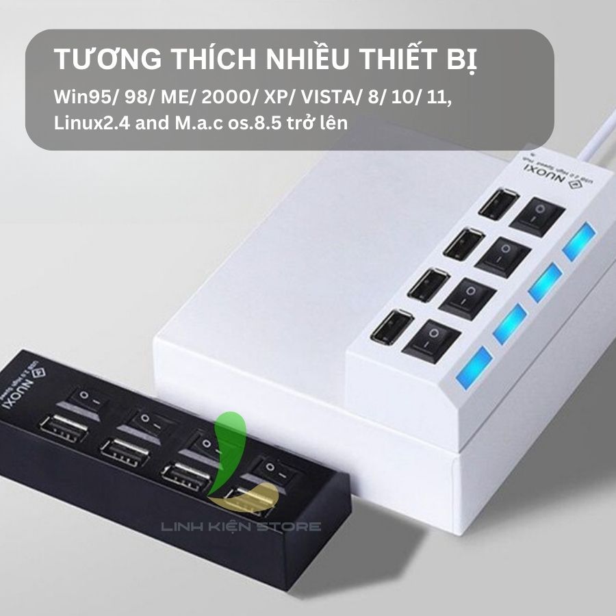 Bộ chia USB HOSAN 4 cổng USB 2.0 có công tắc thiết kế nhỏ gọn tốc độ cao có đèn led hỗ trợ máy tính, PC