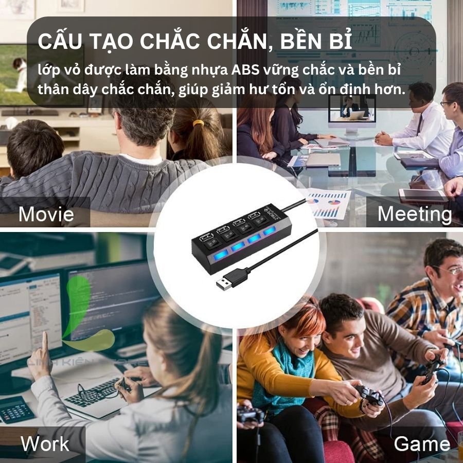 Bộ chia USB HOSAN 4 cổng USB 2.0 có công tắc thiết kế nhỏ gọn tốc độ cao có đèn led hỗ trợ máy tính, PC