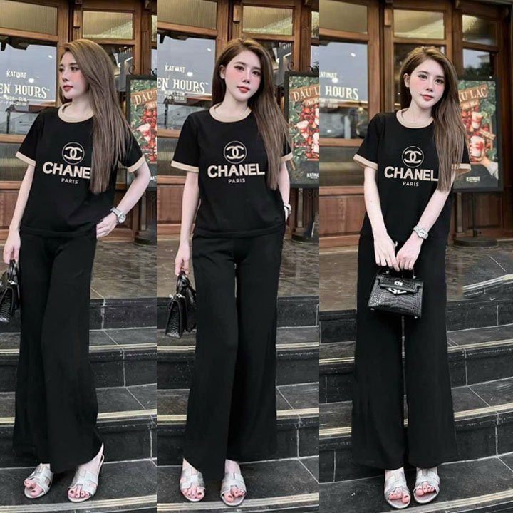 BỘ DÀI ỐNG RỘNG COTTON THÊU LOGO CAO CẤP TT215