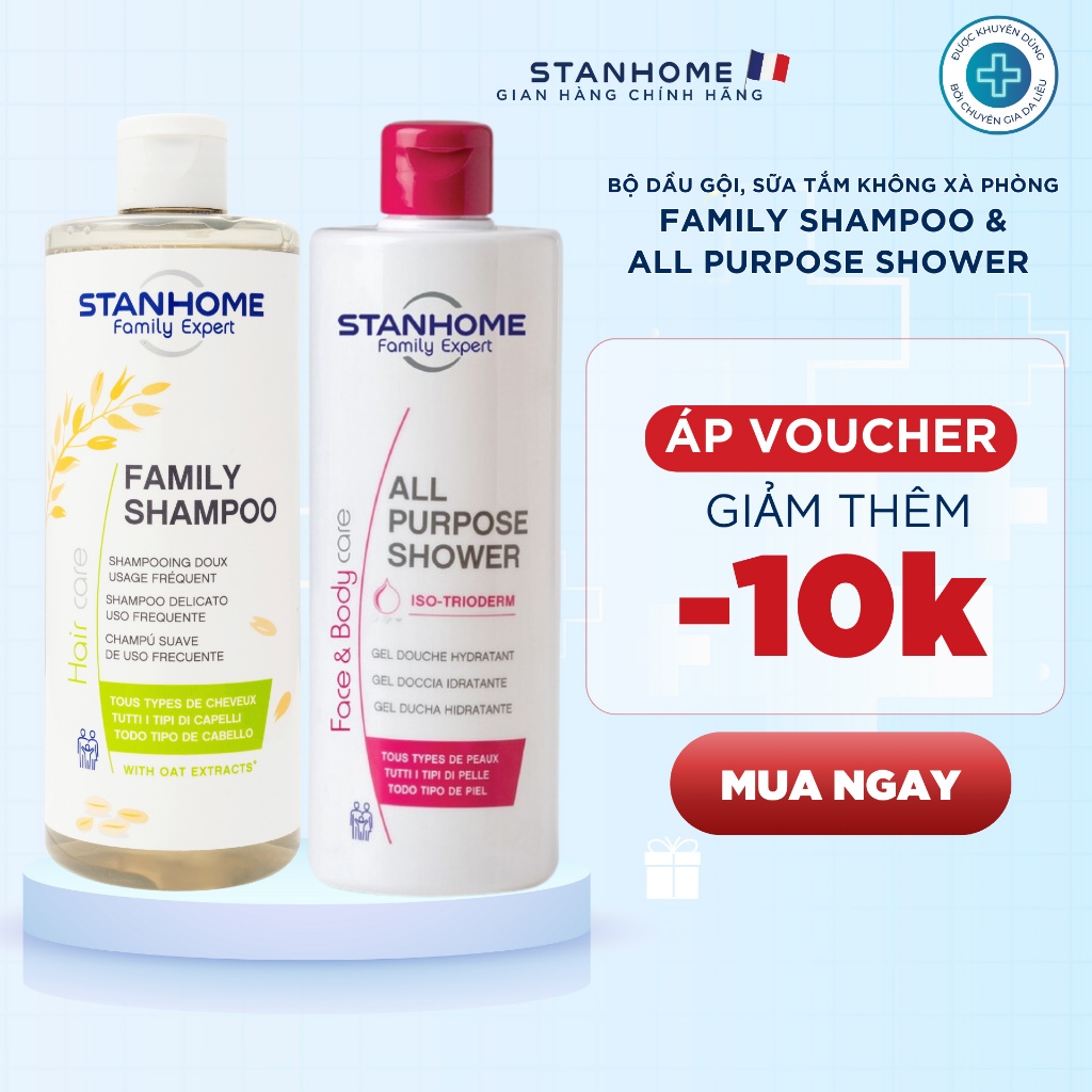 Bộ dầu gội, sữa tắm không xà phòng Stanhome Family Expert Family Shampoo mẫu mới và All Purpose Shower