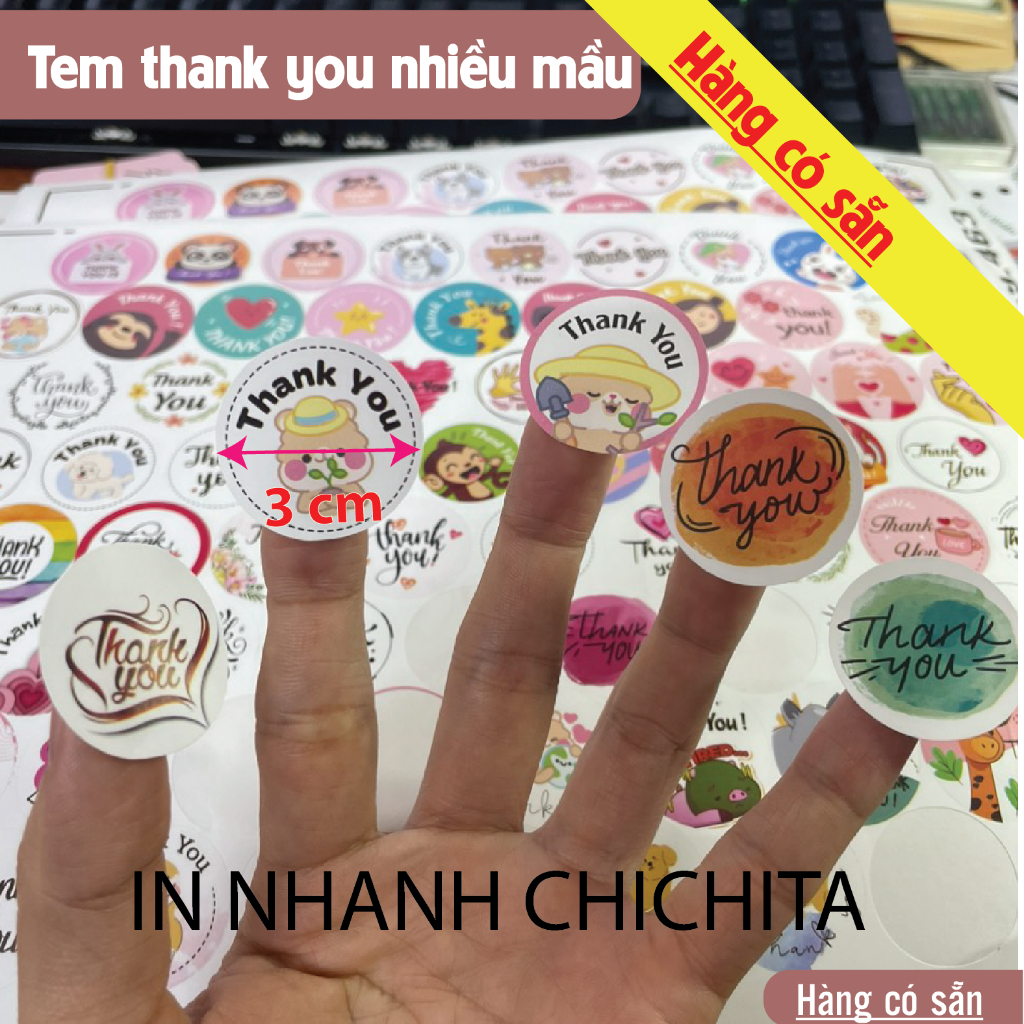 "Hàng Sẵn" 70 tem thankyou nhiều mẫu trên tấm, kích thước 30mm giá rẻ, nhận in theo yêu cầu shop