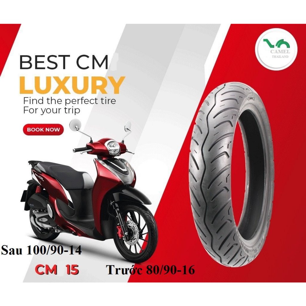 Vỏ Lốp không ruột xe SH mode size zin trước  80/90-16 và sau 100/90-14.