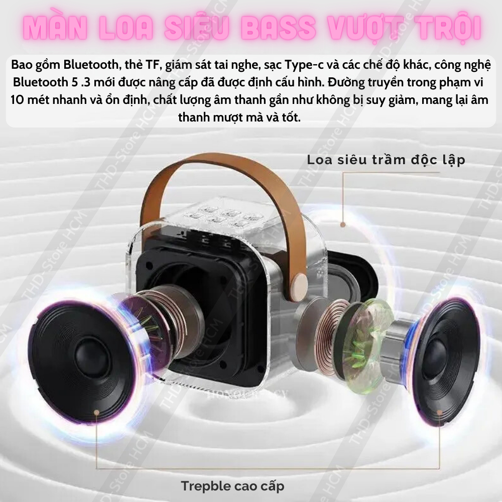 Loa Bluetooth Karaoke Mini CR X172 Đèn Led 7 Màu Âm Thanh Hay Bass Chuẩn Tặng Kèm 1 Míc Hát Cao Cấp Bảo Hành 12 Tháng