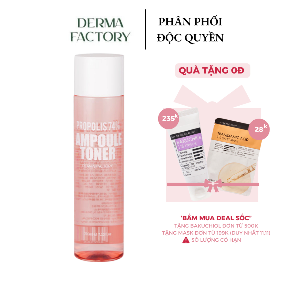 Nước cân bằng huyết thanh Derma Factory Propolis 74% Ampoule Toner 210ml