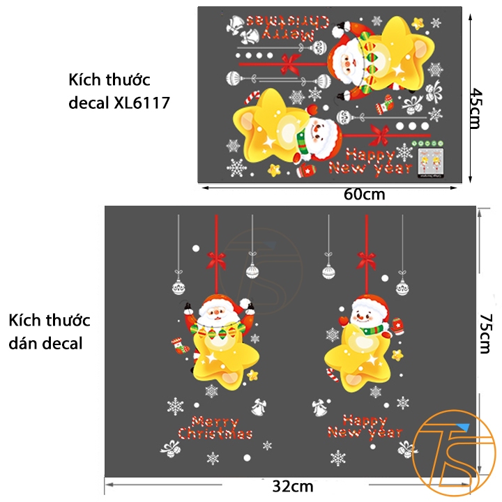 Decal Trang Trí Noel Merry Christmas Dán Tĩnh Điện Dịp Giáng Sinh, Tết 2024 Phù Hợp Shop Thời Trang, Văn Phòng