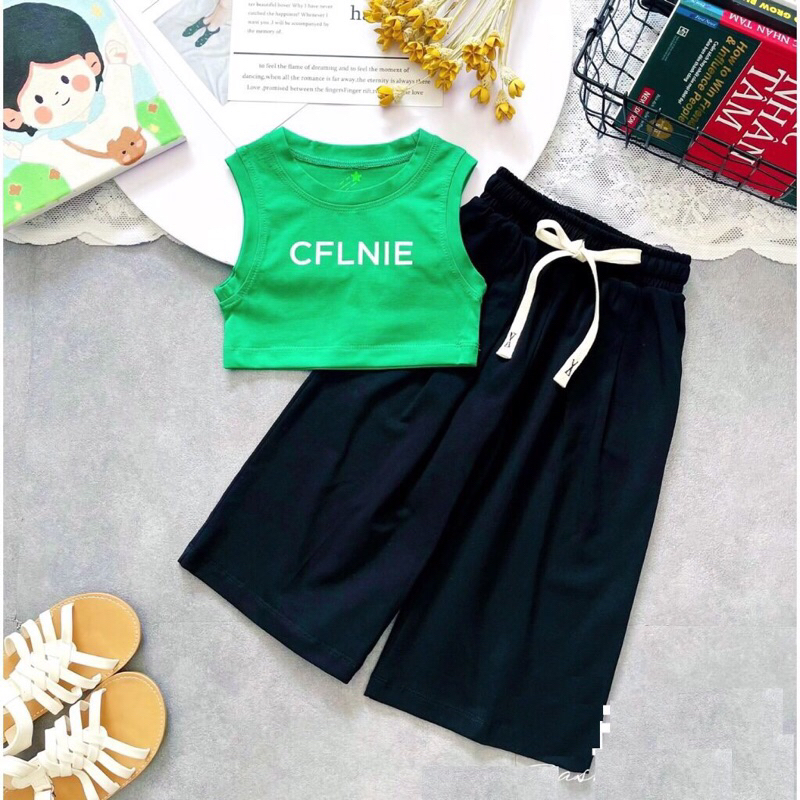 Set quần xuông dài áo croptop sát nách bé gái 10-40kg