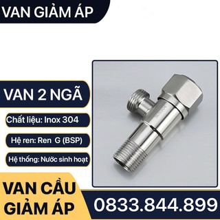 Van khóa giảm áp 2 ngã inox 304, van chia nước nhà tắm vòi xịt 2 ngã inox 304