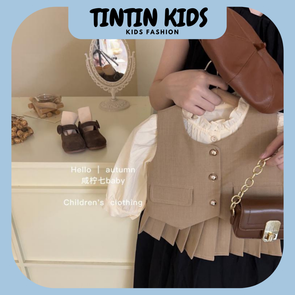 Set gile 3 chi tiết dạ nhung màu be dành cho bé gái từ 8-20kg dưới 4 tuổi