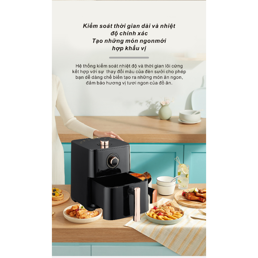 Nồi Chiên Không Dầu 6L Màu Đen Công Nghệ Chiên 3D Bảo Hành 1 Đổi 1
