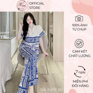 Bộ pijama tay ngắn quần dài lụa xước 5D