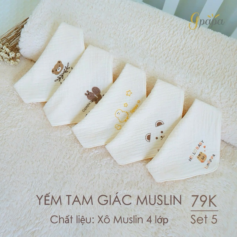 Yếm Tam Giác Muslin 4 lớp Cao Cấp Cho Bé Gpapa Chính Hãng Goodmama | Sin Smart