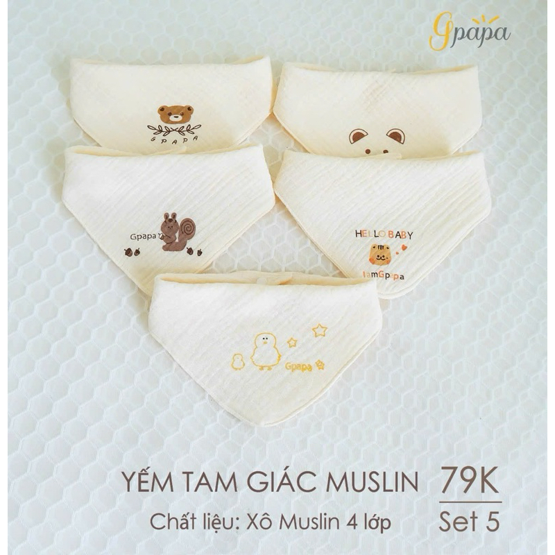 Yếm Tam Giác Muslin 4 lớp Cao Cấp Cho Bé Gpapa Chính Hãng Goodmama | Sin Smart