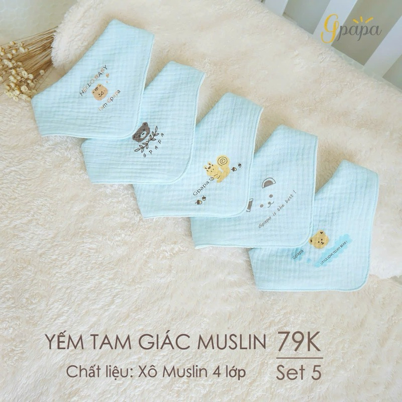 Yếm Tam Giác Muslin 4 lớp Cao Cấp Cho Bé Gpapa Chính Hãng Goodmama | Sin Smart