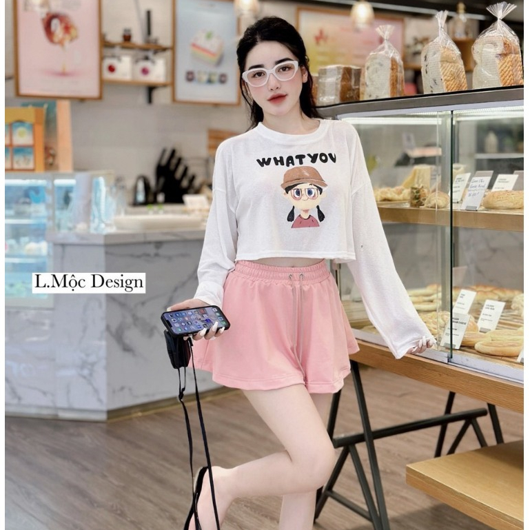 Set 2 Món Áo Thun Dáng Ngắn Tay Dài Form Rộng Họa Tiết Cute Mix Quần Socc Dáng Xòe Siêu Dễ thương Đi Chơi, Dạo Phố