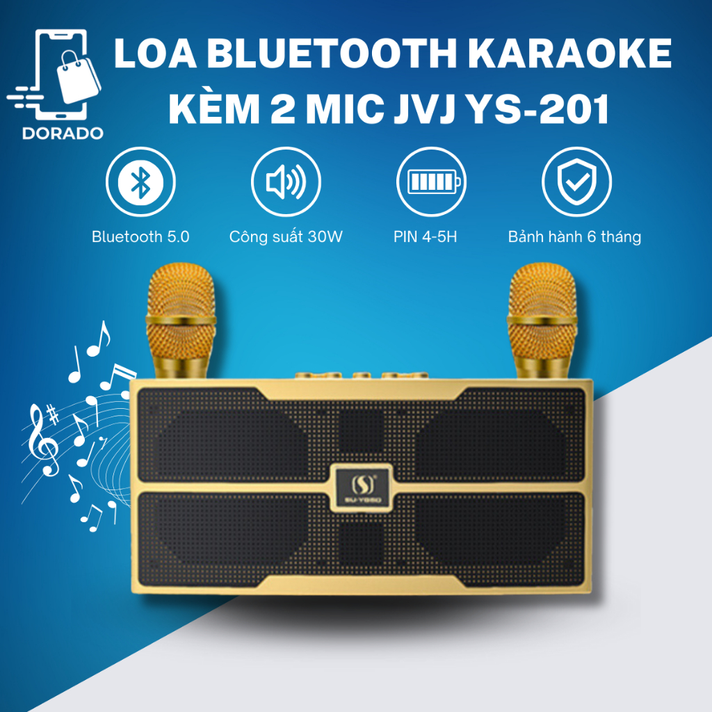 Loa bluetooth karaoke kèm 2 mic YS-201 Không dây, kèm 02 mic hát công suất lớn 30W - Bảo hành chính hãng 06 Tháng