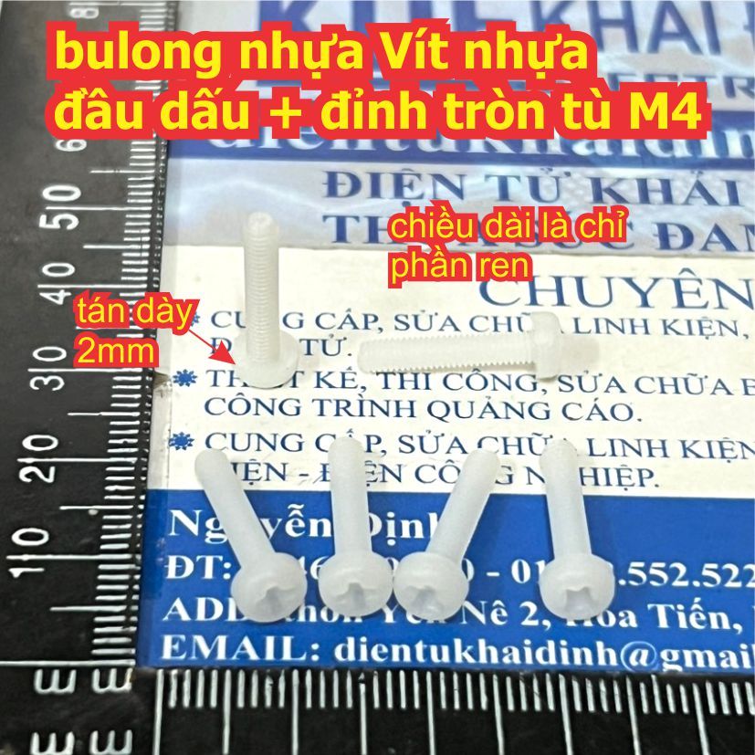 50 con bulong Nhựa bu long vít nhựa đầu vít dấu + đỉnh TÙ tròn M4 4mm dài 5mm ~ 30mm kde4269