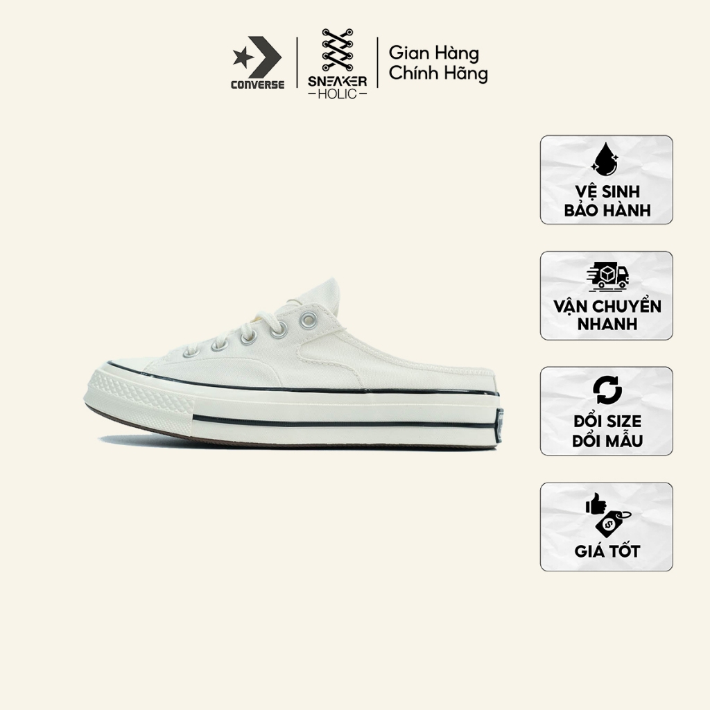Giày Sneaker Nam Nữ CONVERSE Chuck 1970s Mule Recycled White - 172592C, Đạp Gót Cổ Thấp Trắng, Unisex, Chính HãngFullBox