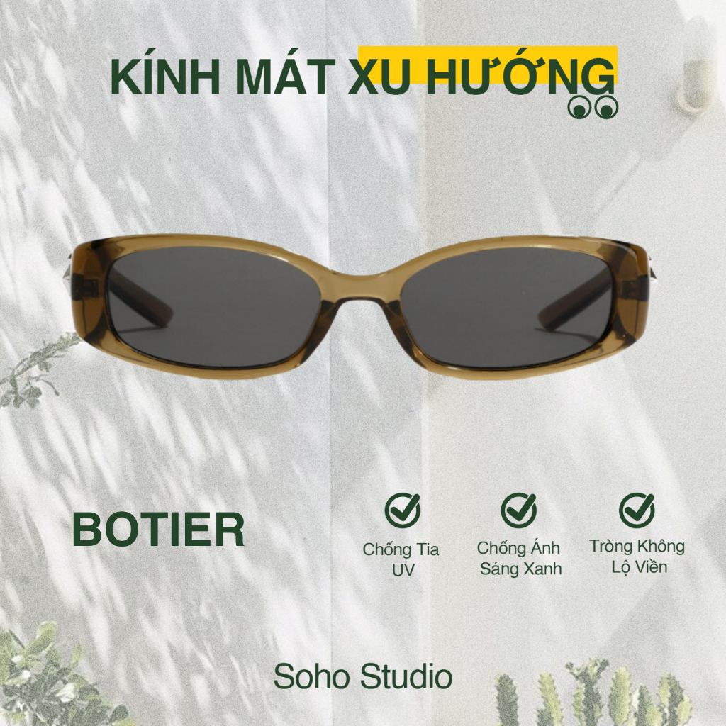 Kính mát BOTIER gọng chữ nhật form mắt nhỏ Soho Studio hợp mặt tròn nhỏ